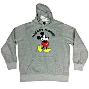 Disney Mickey Mouse Hoodie‎ Mens XL Gray Graphic Pullover Sweatshirt Heathered